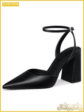 Women's Chunky Block Heel Closed Toe Dress Pumps Ankle Strap